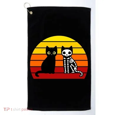 Black Cat Sunset Skeleton Golf Towel