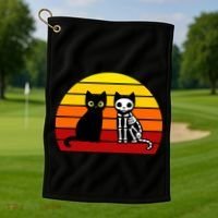 Black Cat Sunset Skeleton Golf Towel thumb 1