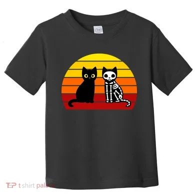 Black Cat Sunset Skeleton Toddler T-Shirt