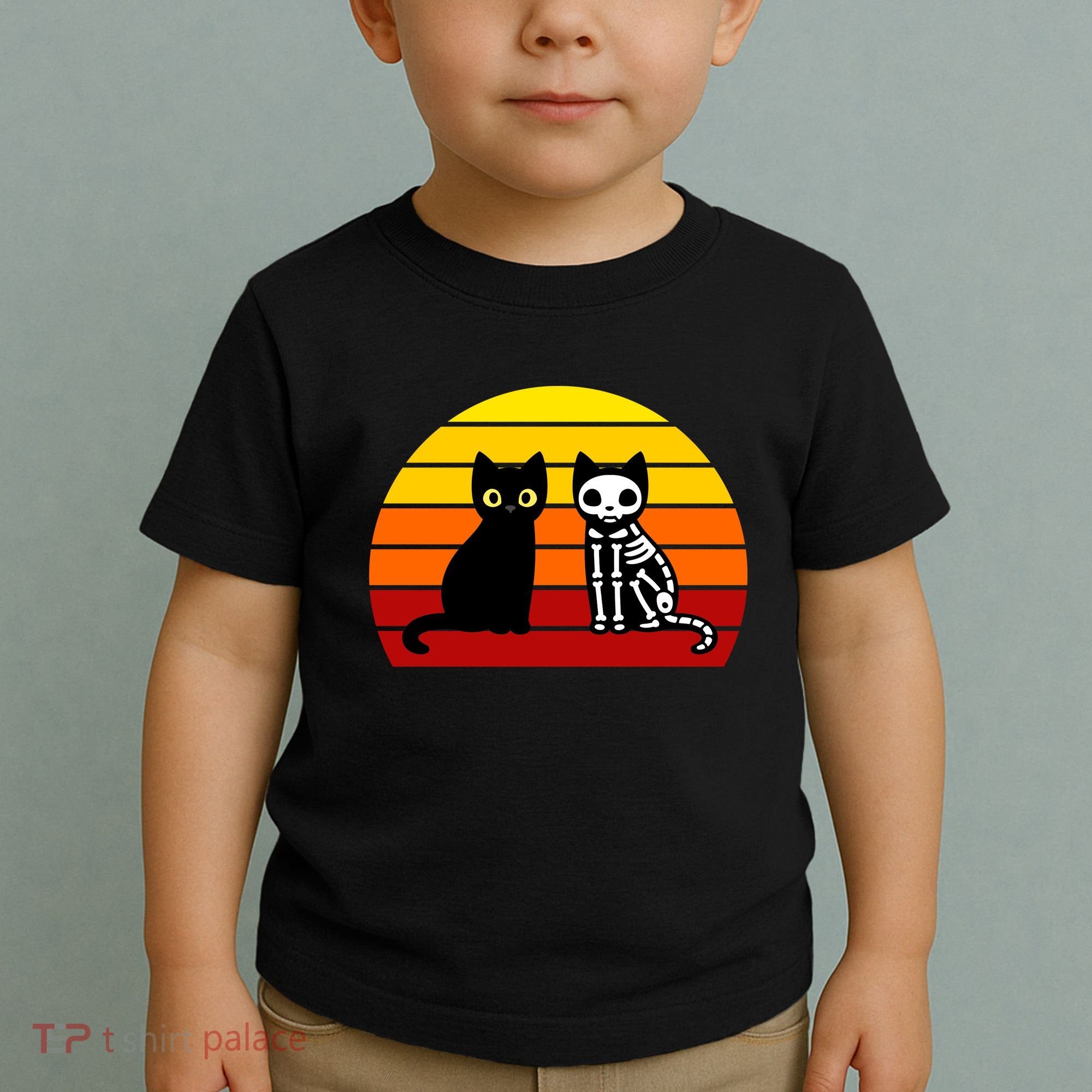 Black Cat Sunset Skeleton Toddler T-Shirt
