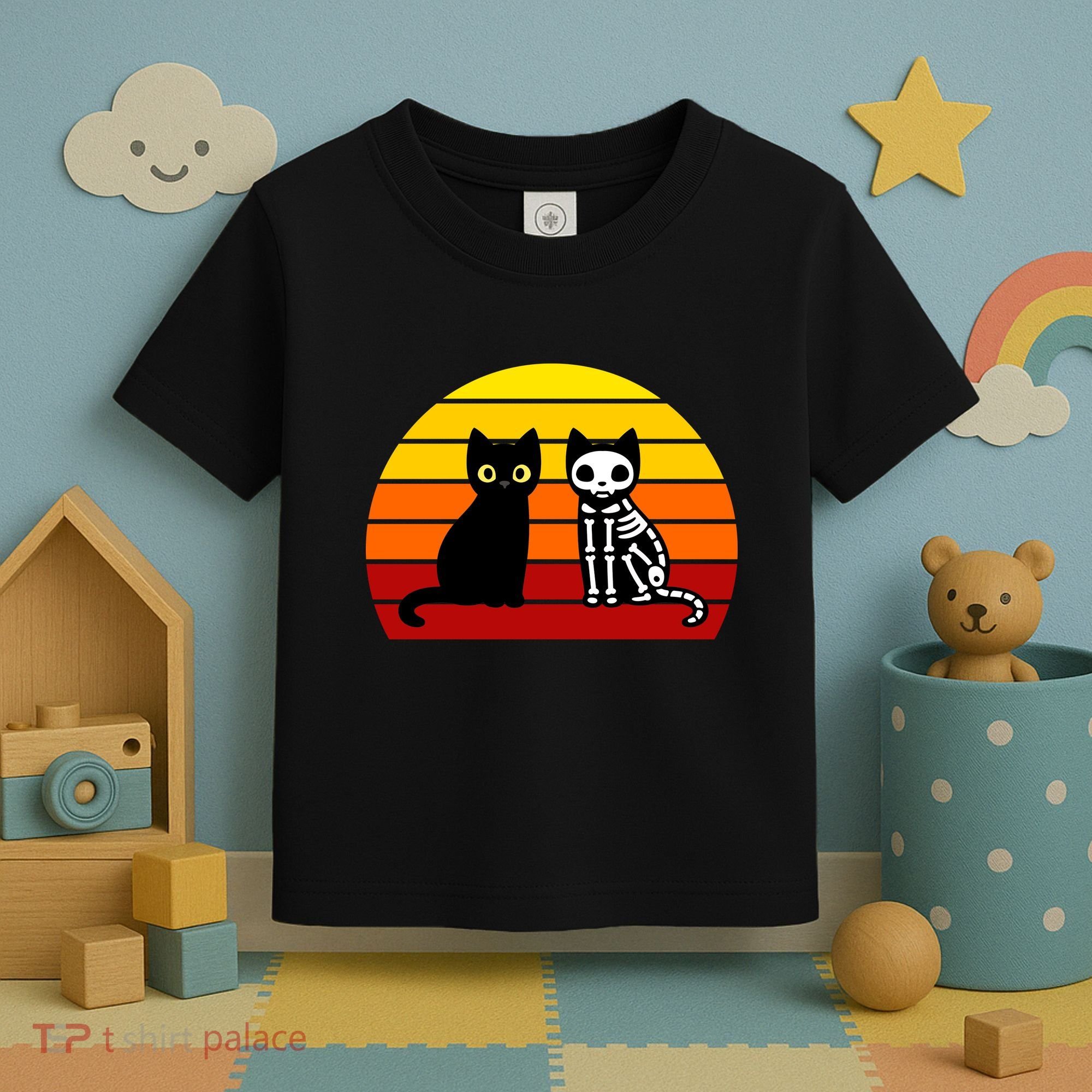 Black Cat Sunset Skeleton Toddler T-Shirt