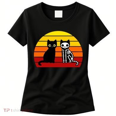 Black Cat Sunset Skeleton Women's T-Shirt