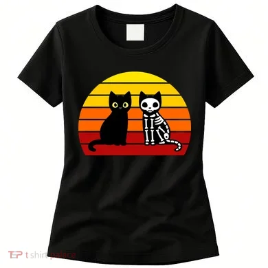 Black Cat Sunset Skeleton Women's T-Shirt