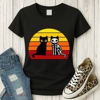 Black Cat Sunset Skeleton Women's T-Shirt thumb 3