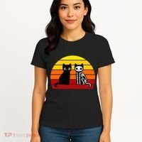 Black Cat Sunset Skeleton Women's T-Shirt thumb 4