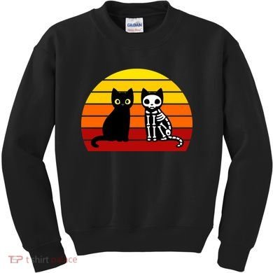 Black Cat Sunset Skeleton Kids Sweatshirt
