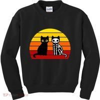 Black Cat Sunset Skeleton Kids Sweatshirt thumb 0