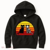 Black Cat Sunset Skeleton Kids Hoodie thumb 0