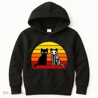 Black Cat Sunset Skeleton Kids Hoodie thumb 0