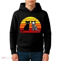 Black Cat Sunset Skeleton Kids Hoodie thumb 4