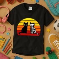 Black Cat Sunset Skeleton Kids T-Shirt thumb 3