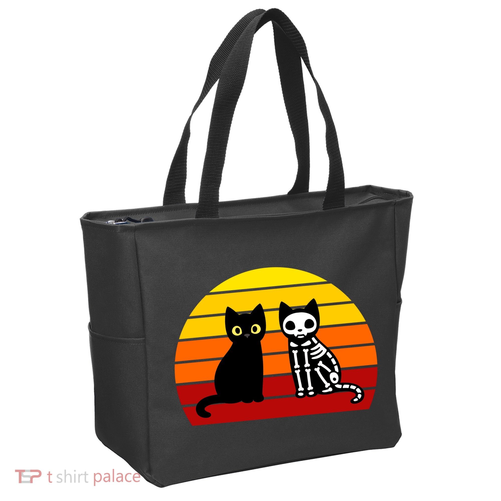 Black Cat Sunset Skeleton Tote Bag