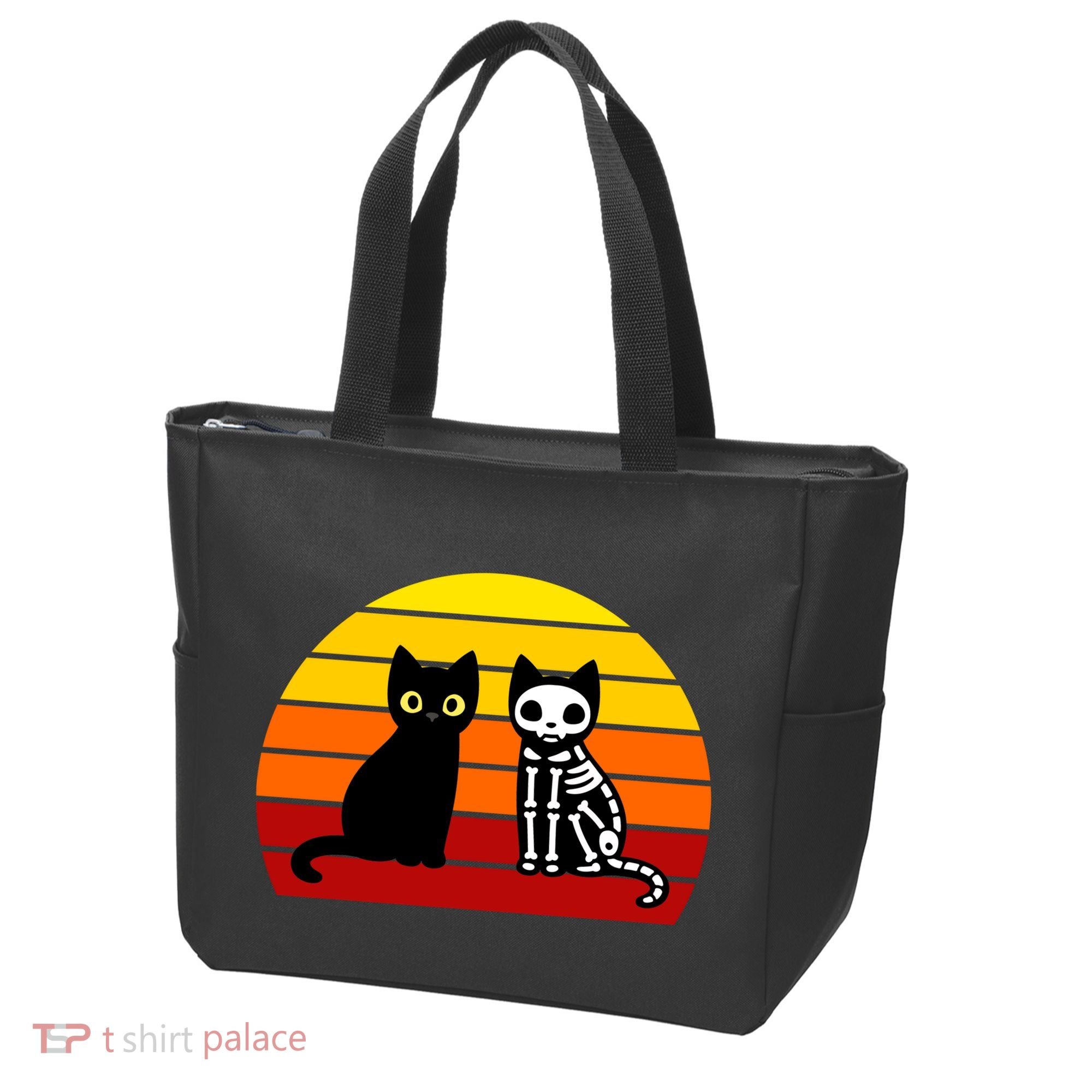 Black Cat Sunset Skeleton Tote Bag