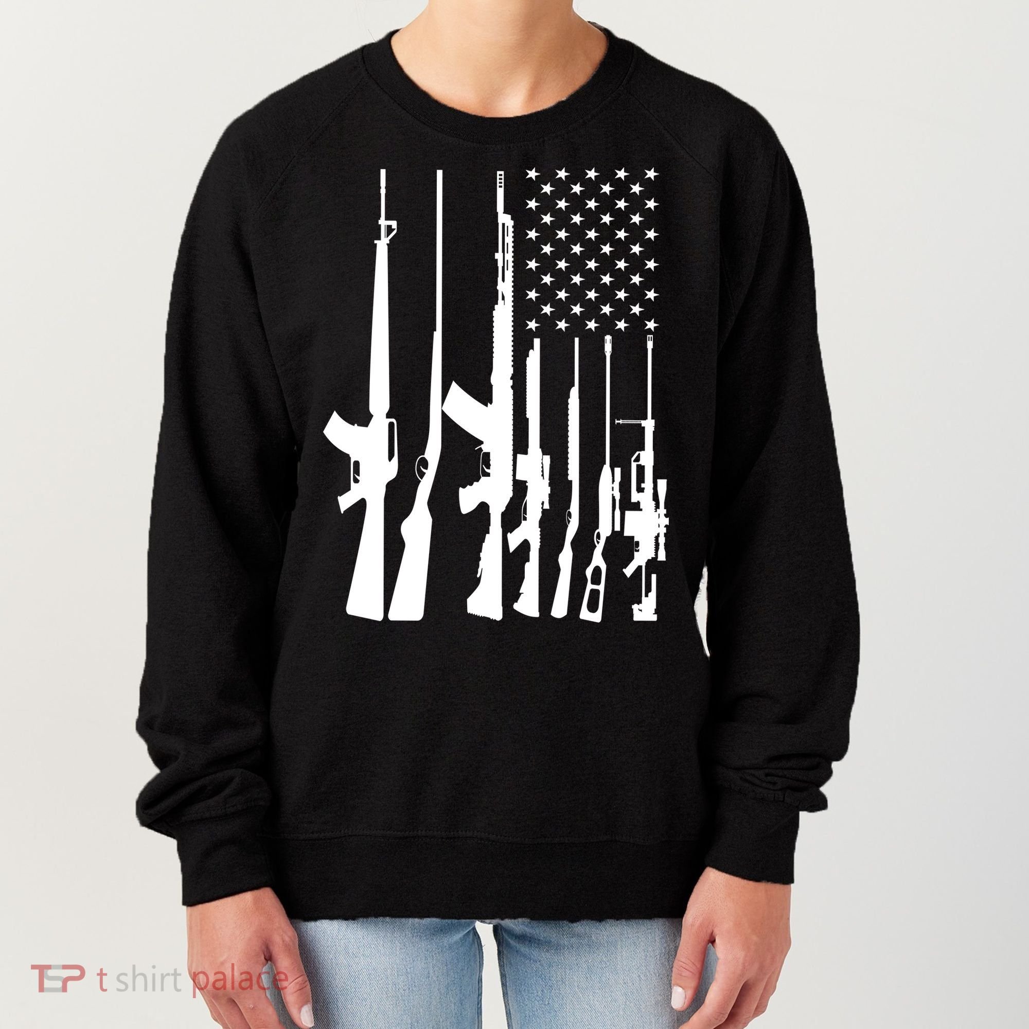 Black Gun American Flag - Rifle Weapon Firearm 2nd Amendment Women's Sweatshirt