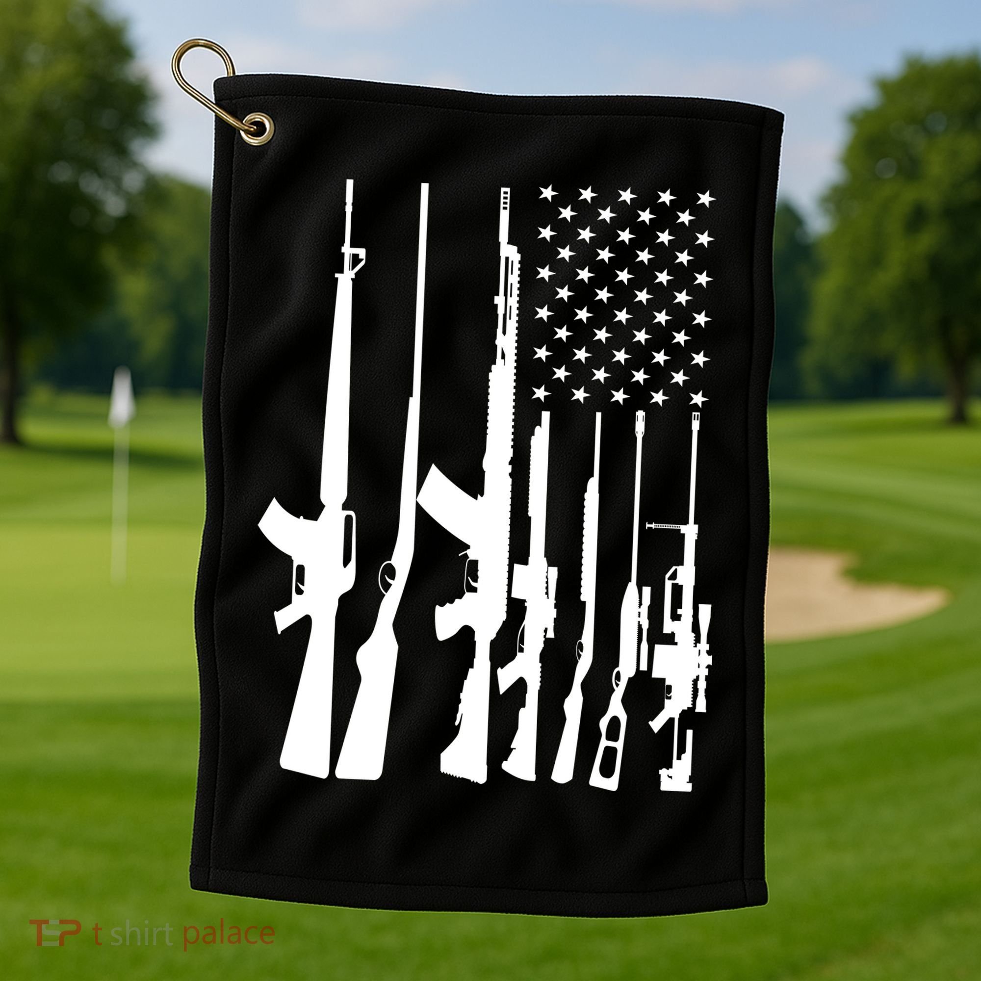Black Gun American Flag - Rifle Weapon Firearm 2nd Amendment Golf Towel