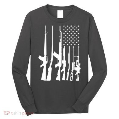 Black Gun American Flag - Rifle Weapon Firearm 2nd Amendment Long Sleeve Shirt
