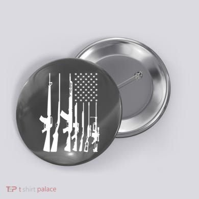 Black Gun American Flag - Rifle Weapon Firearm 2nd Amendment Button