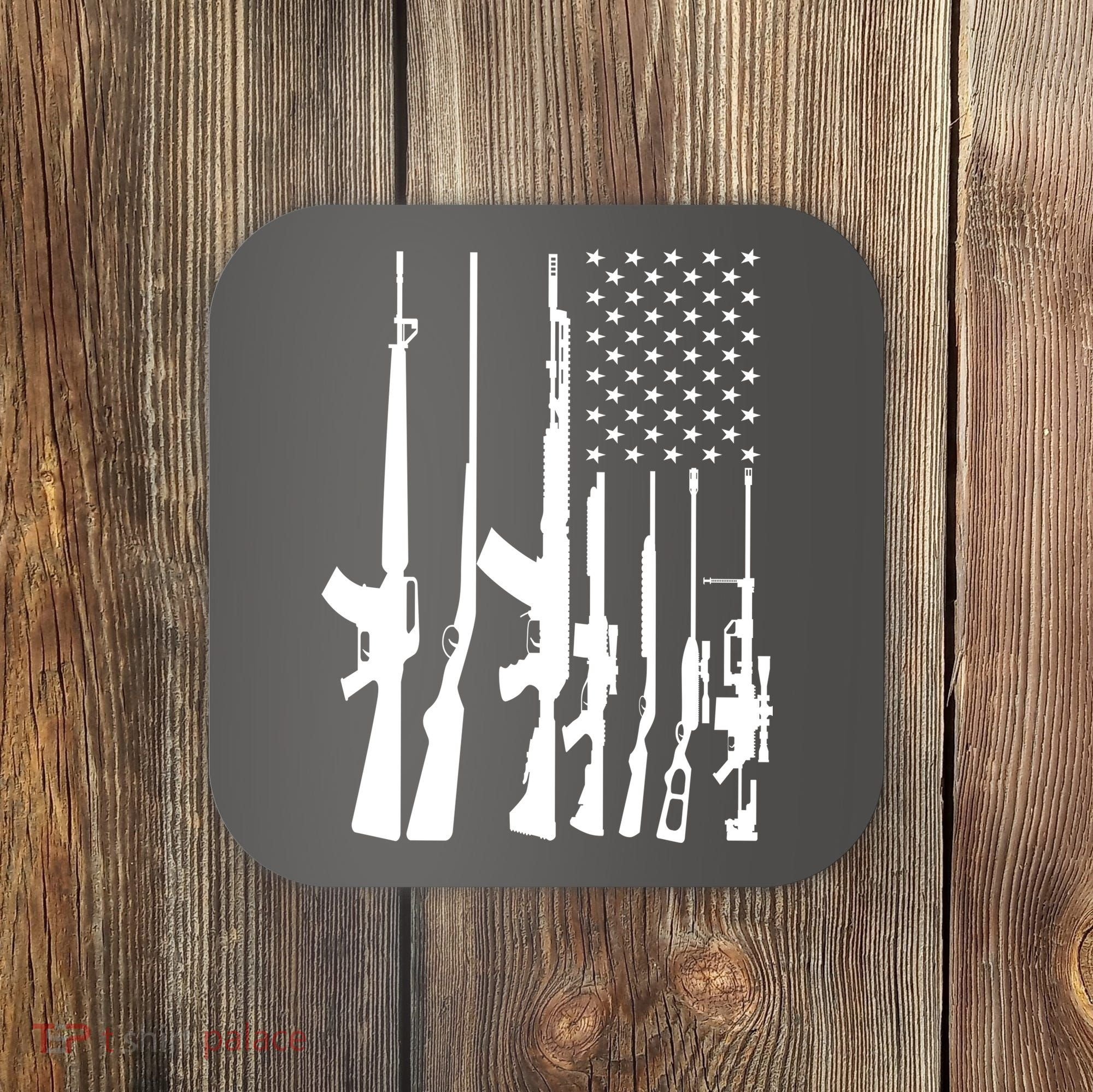 Black Gun American Flag - Rifle Weapon Firearm 2nd Amendment Coaster