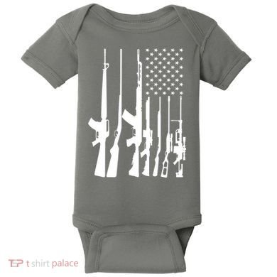 Black Gun American Flag - Rifle Weapon Firearm 2nd Amendment Baby Bodysuit