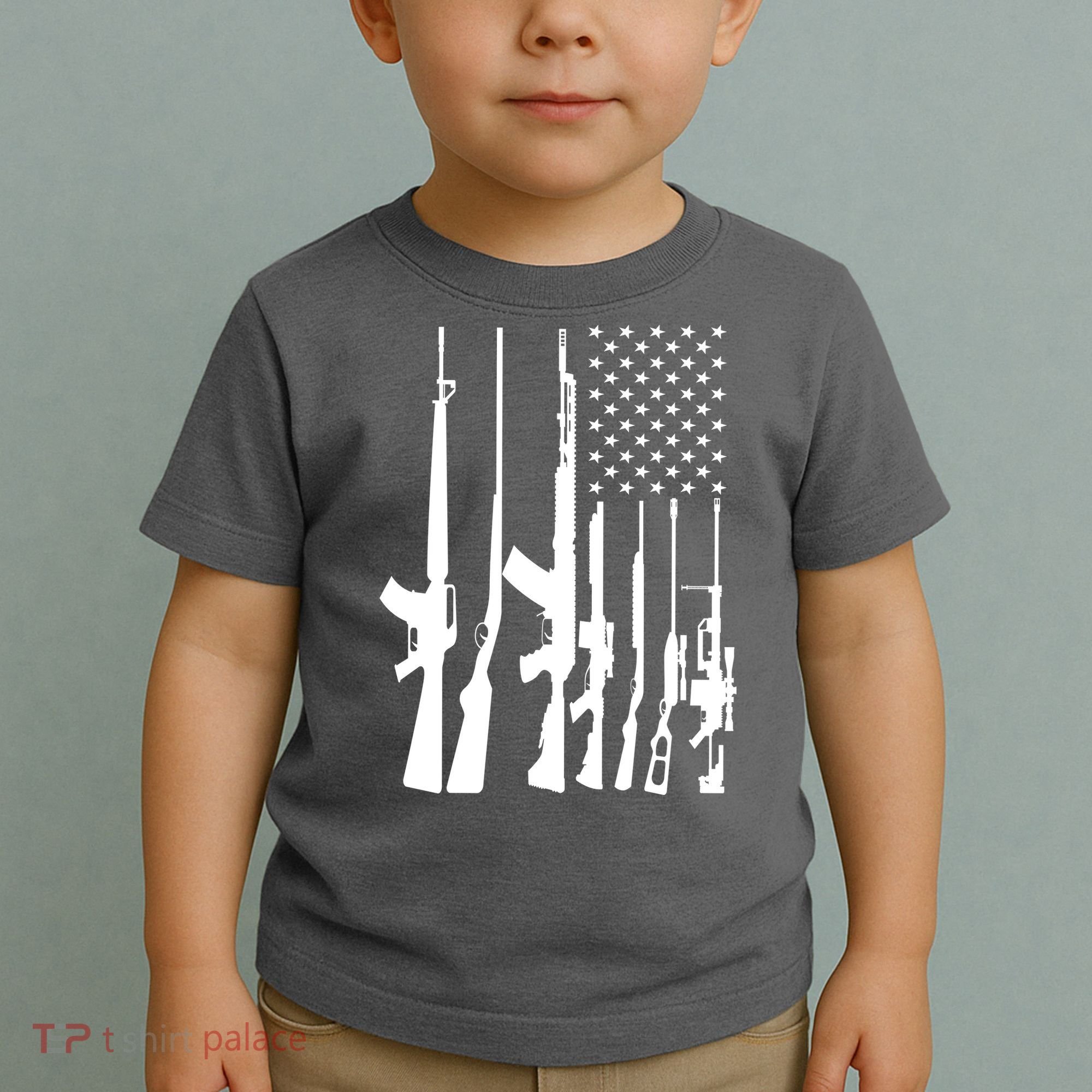 Black Gun American Flag - Rifle Weapon Firearm 2nd Amendment Toddler T-Shirt