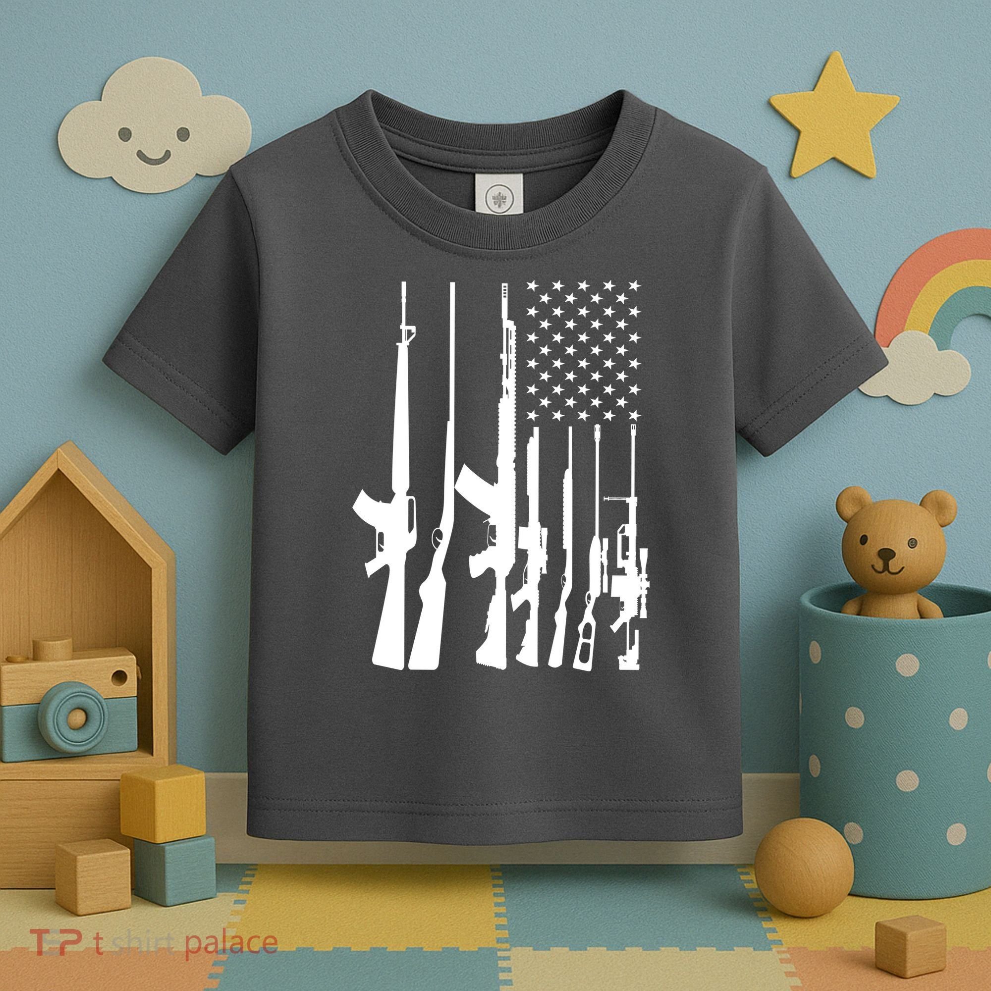 Black Gun American Flag - Rifle Weapon Firearm 2nd Amendment Toddler T-Shirt