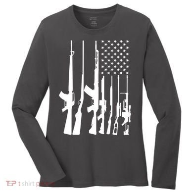 Black Gun American Flag - Rifle Weapon Firearm 2nd Amendment Women's Long Sleeve Shirt