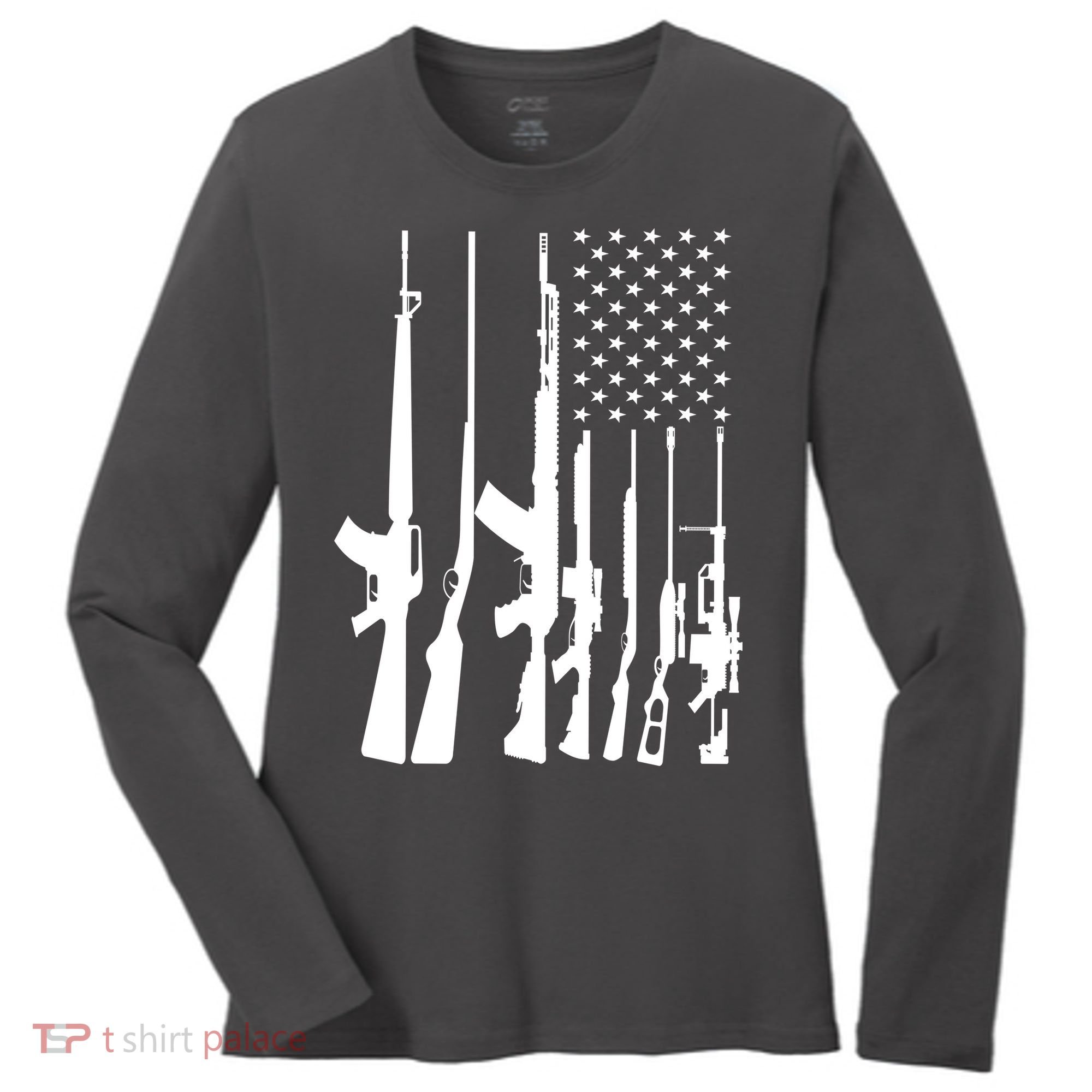 Black Gun American Flag - Rifle Weapon Firearm 2nd Amendment Women's Long Sleeve Shirt