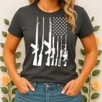 Black Gun American Flag - Rifle Weapon Firearm 2nd Amendment Women's T-Shirt thumb 2