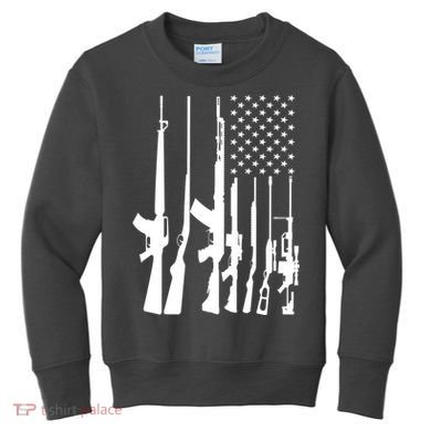 Black Gun American Flag - Rifle Weapon Firearm 2nd Amendment Kids Sweatshirt