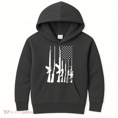 Black Gun American Flag - Rifle Weapon Firearm 2nd Amendment Kids Hoodie