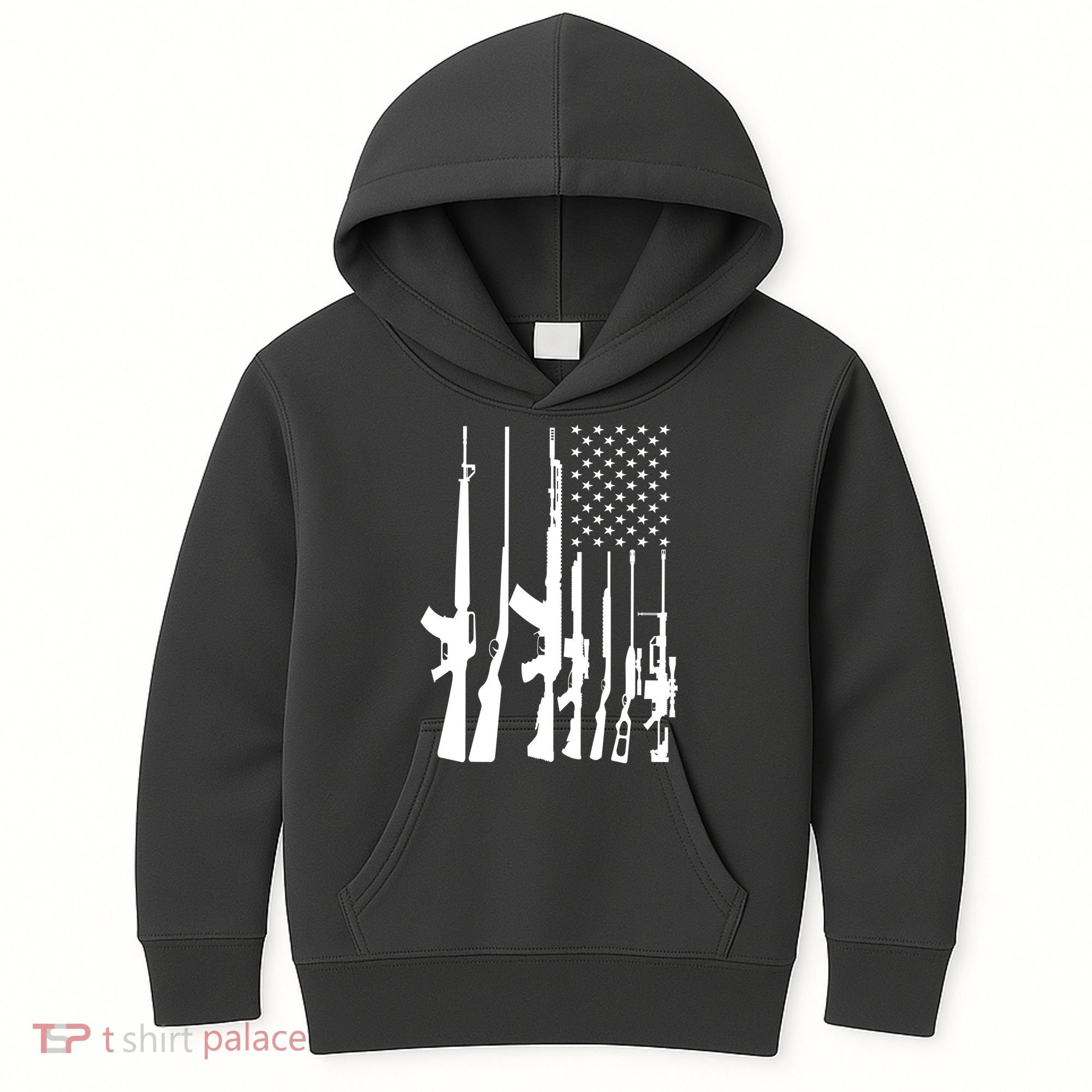 Black Gun American Flag - Rifle Weapon Firearm 2nd Amendment Kids Hoodie