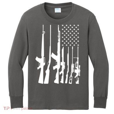 Black Gun American Flag - Rifle Weapon Firearm 2nd Amendment Kids Long Sleeve Shirt