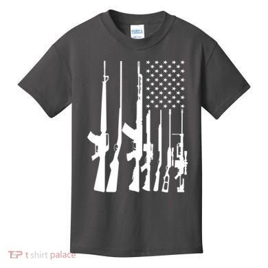 Black Gun American Flag - Rifle Weapon Firearm 2nd Amendment Kids T-Shirt