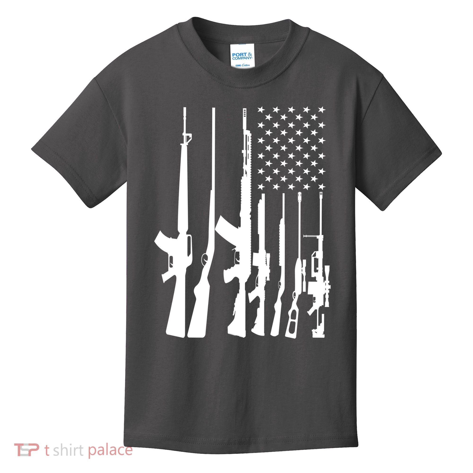 Black Gun American Flag - Rifle Weapon Firearm 2nd Amendment Kids T-Shirt