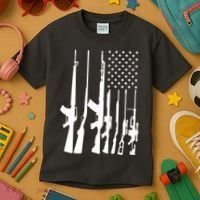 Black Gun American Flag - Rifle Weapon Firearm 2nd Amendment Kids T-Shirt thumb 3