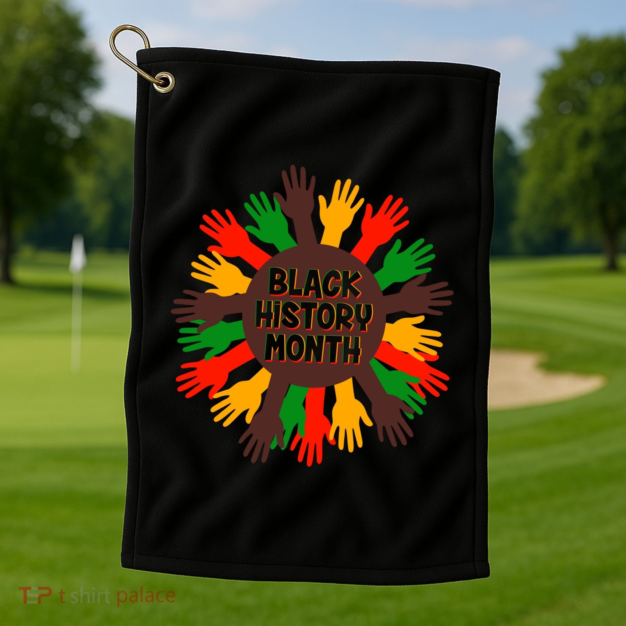 Black History Month Hands Raised  Golf Towel