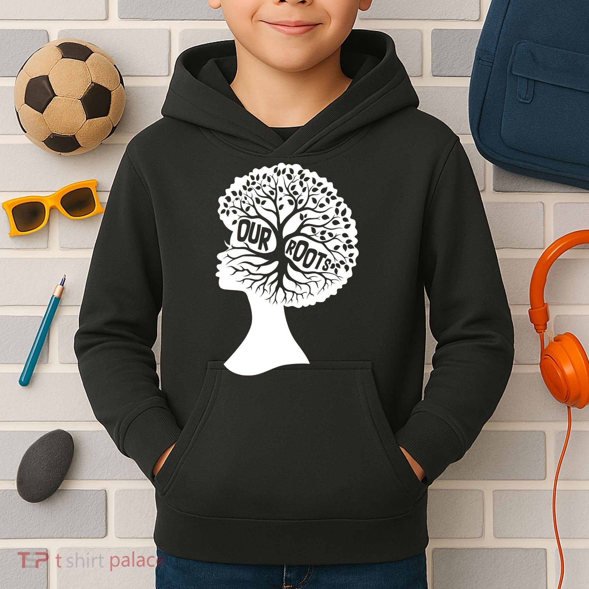 Black History Our Roots Woman Profile Kids Hoodie
