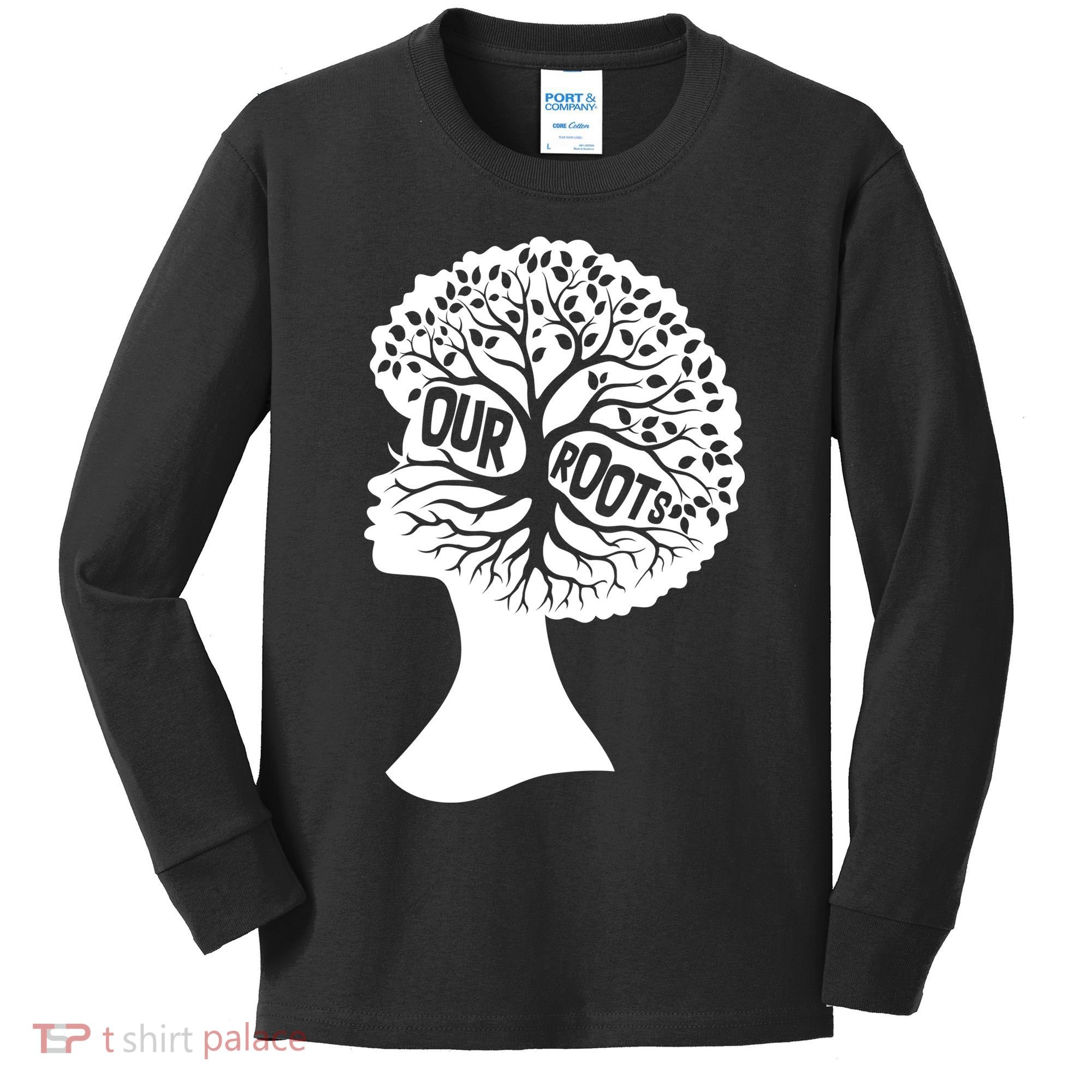 Black History Our Roots Woman Profile Kids Long Sleeve Shirt