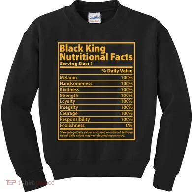 Black King Nutritional Facts Kids Sweatshirt