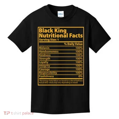 Black King Nutritional Facts Kids T-Shirt