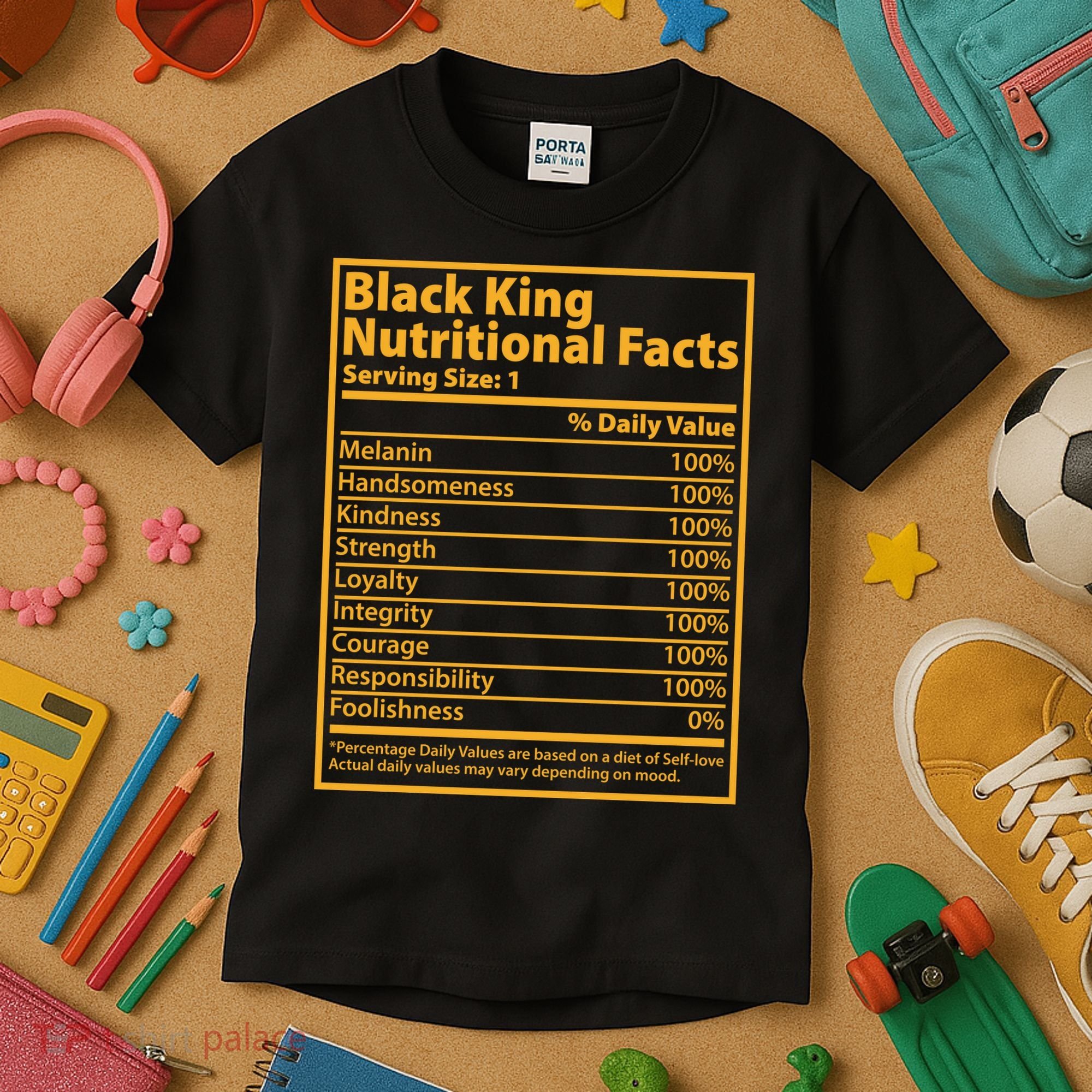 Black King Nutritional Facts Kids T-Shirt
