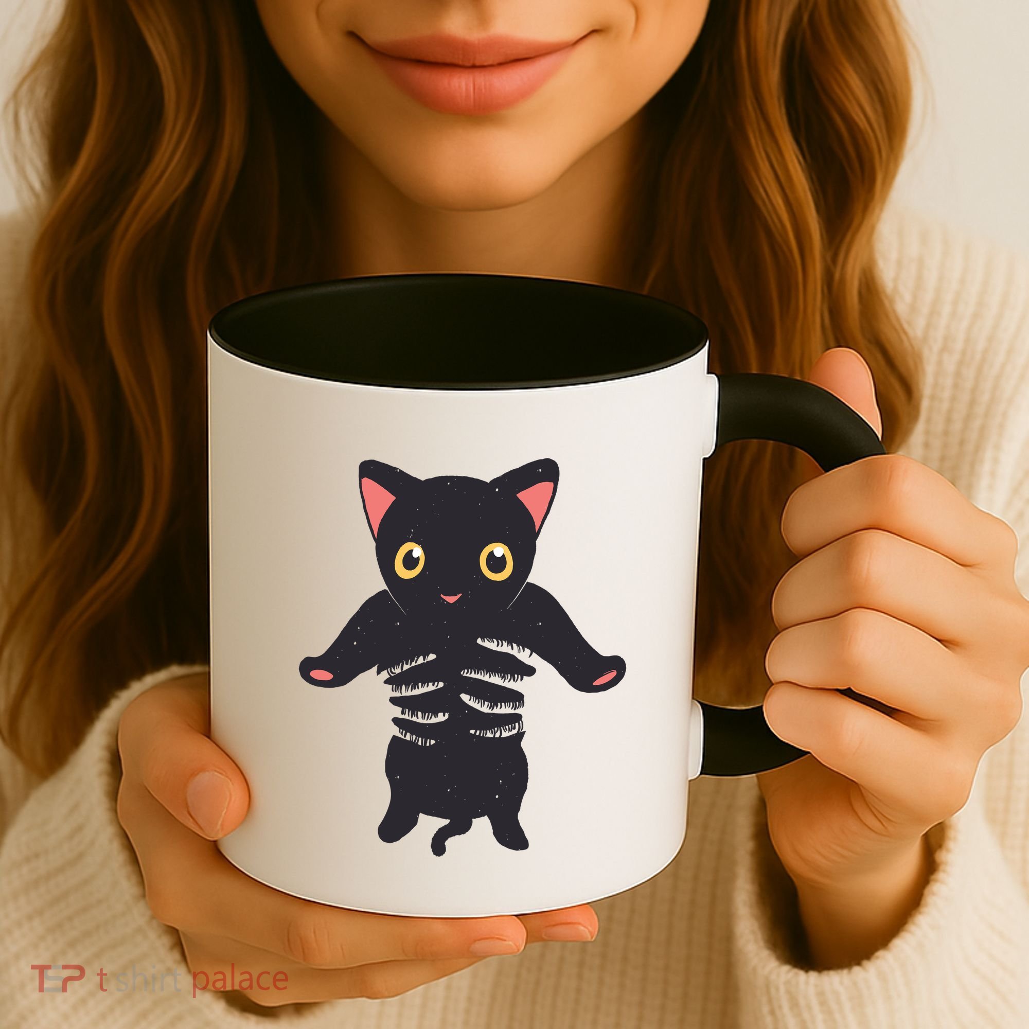Black Kitty Being Held Coffee Mug