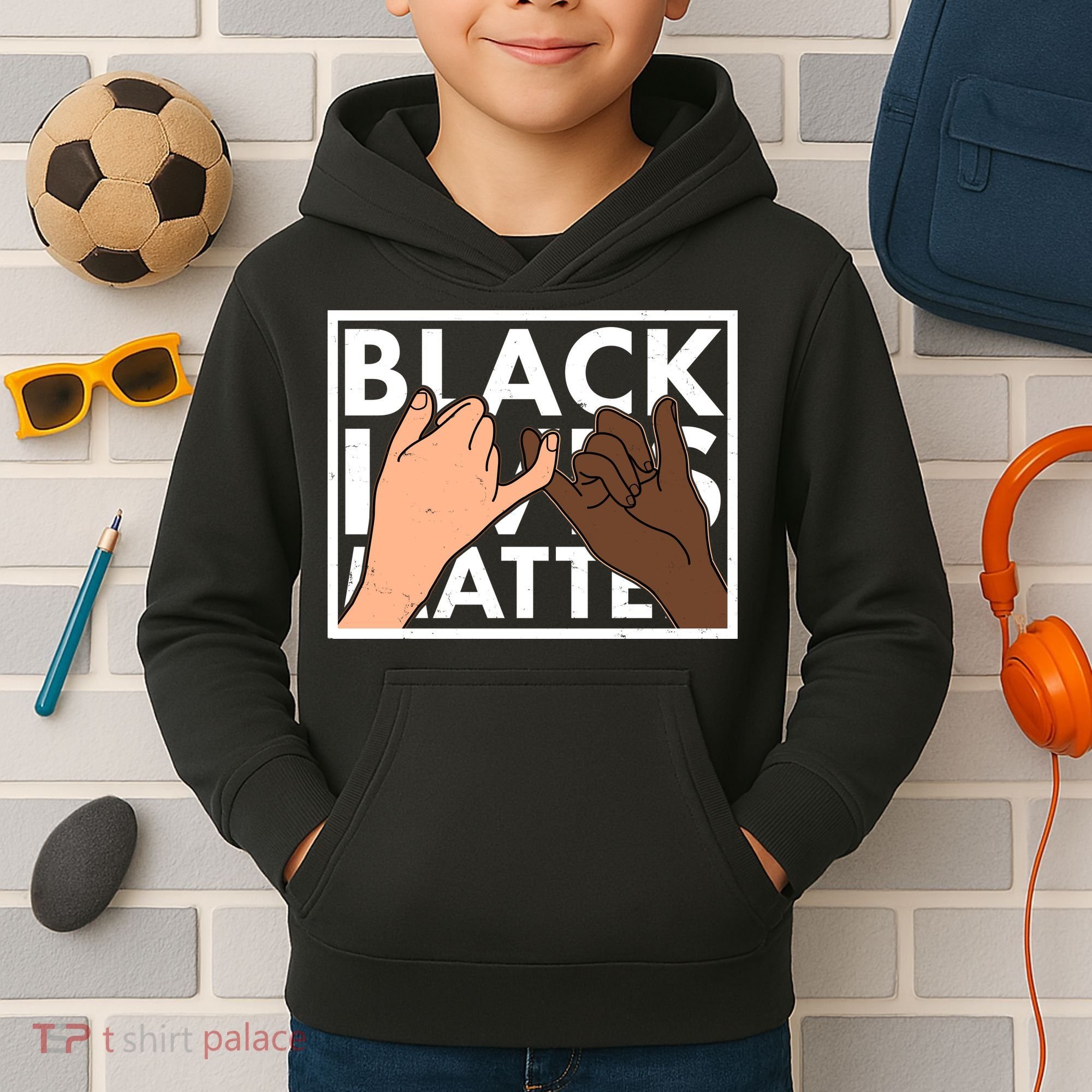 Black Lives Matter Linking Pinkies Unity Kids Hoodie