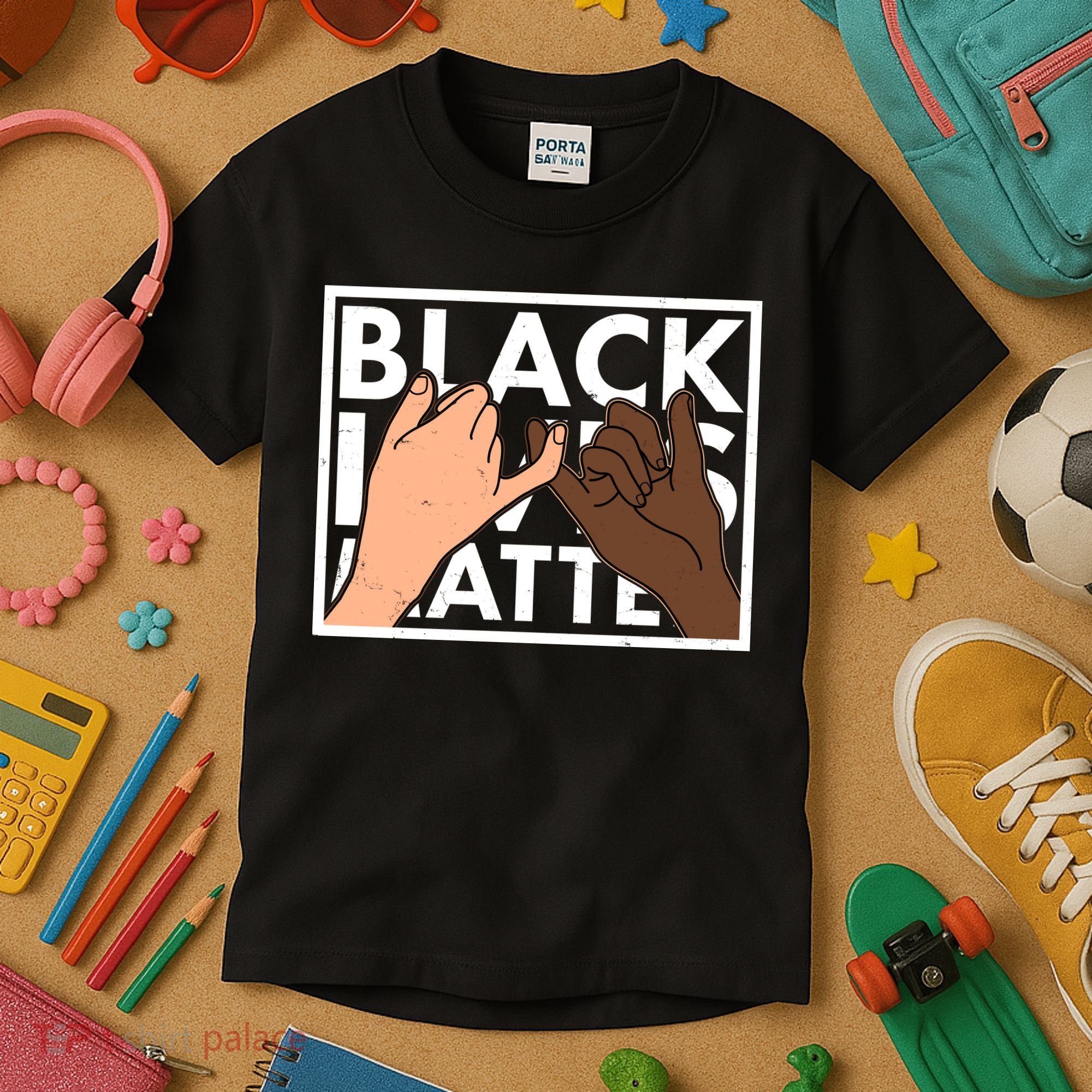 Black Lives Matter Linking Pinkies Unity Kids T-Shirt
