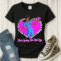 Black Nurse Living Her Best Life Women's T-Shirt thumb 3