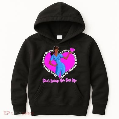 Black Nurse Living Her Best Life Kids Hoodie