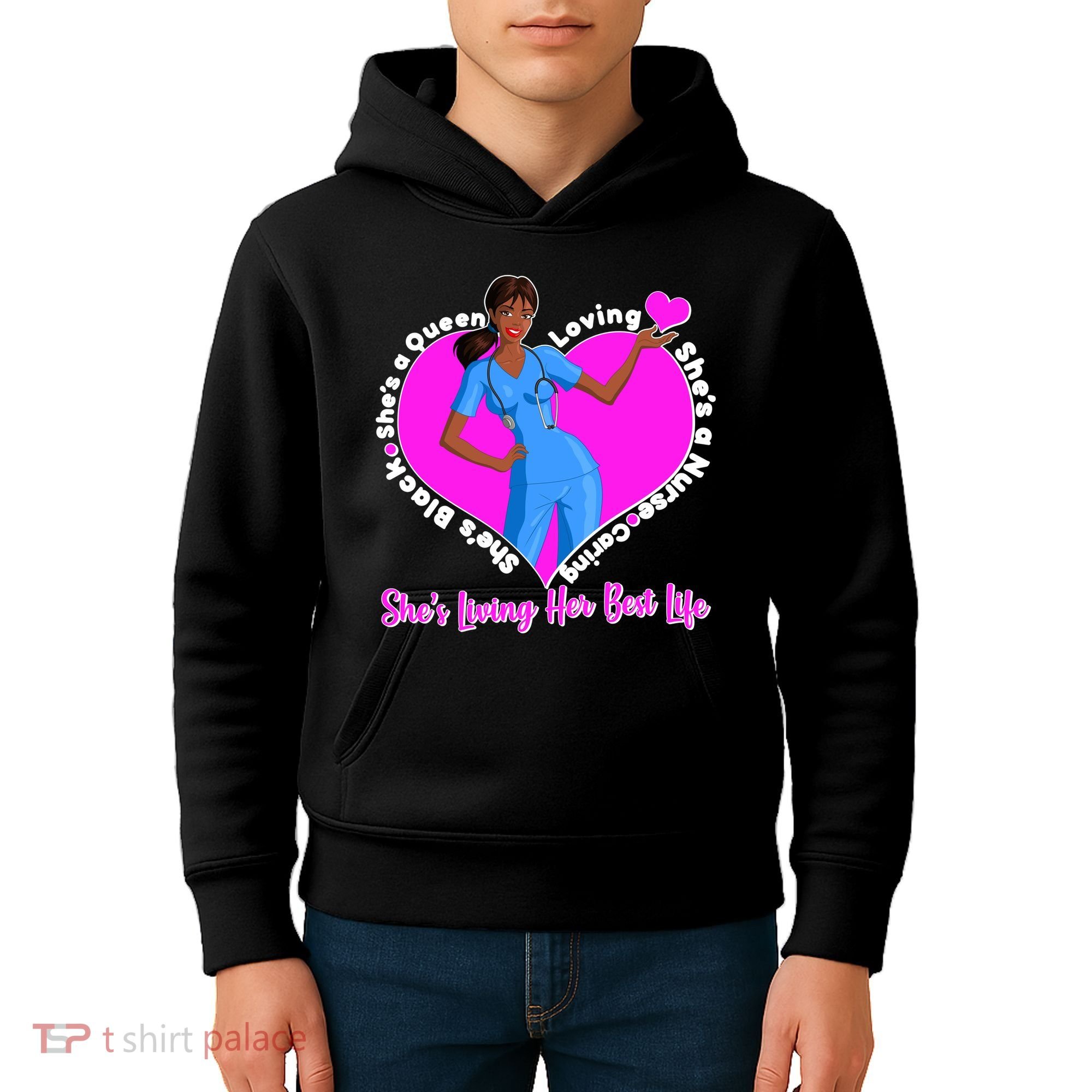 Black Nurse Living Her Best Life Kids Hoodie