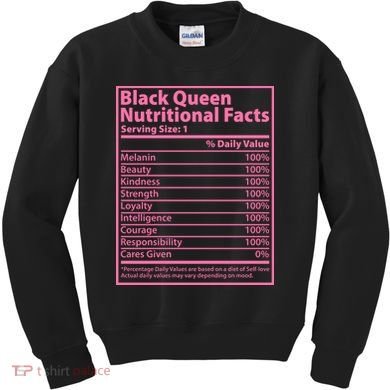 Black Queen Nutritional Facts Kids Sweatshirt