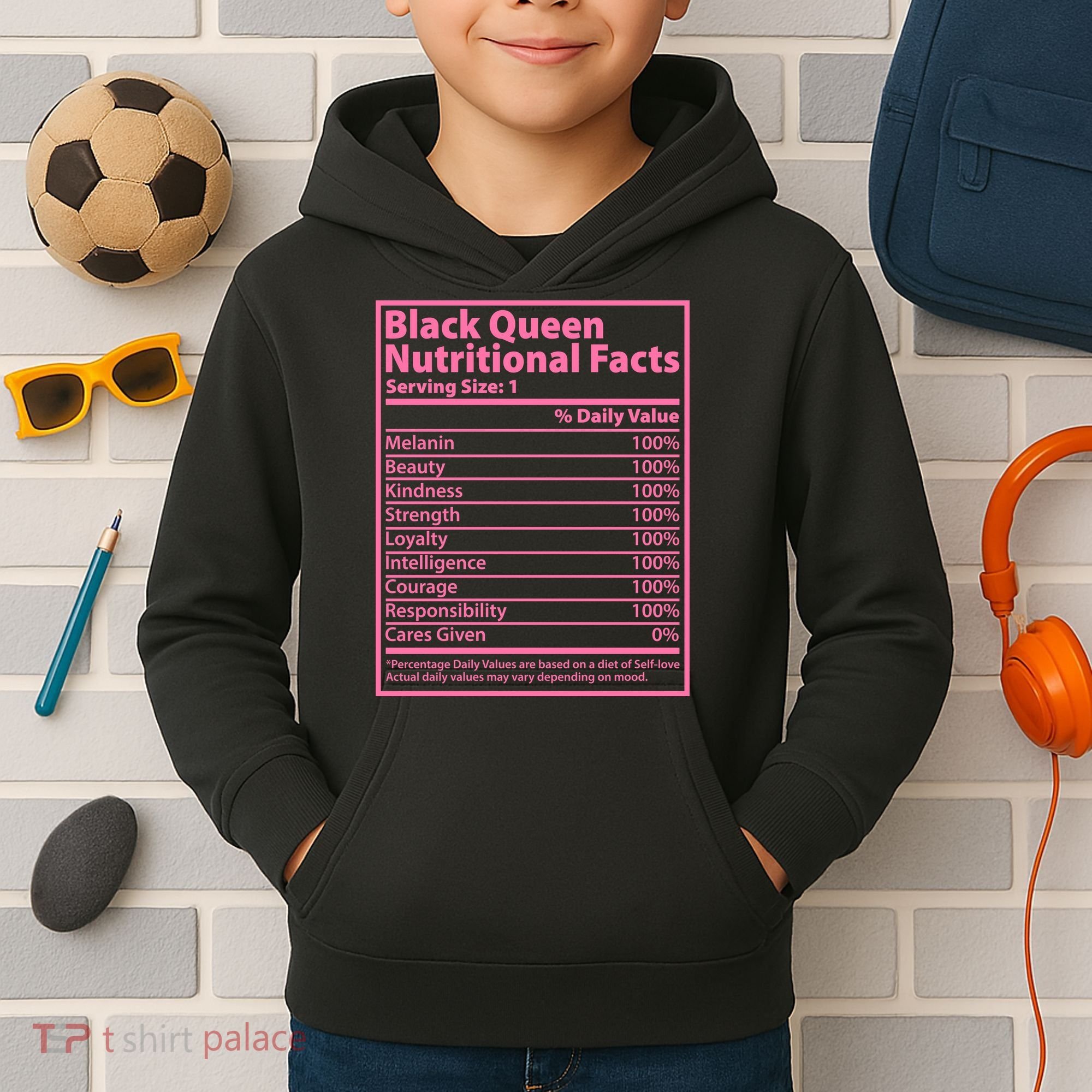 Black Queen Nutritional Facts Kids Hoodie