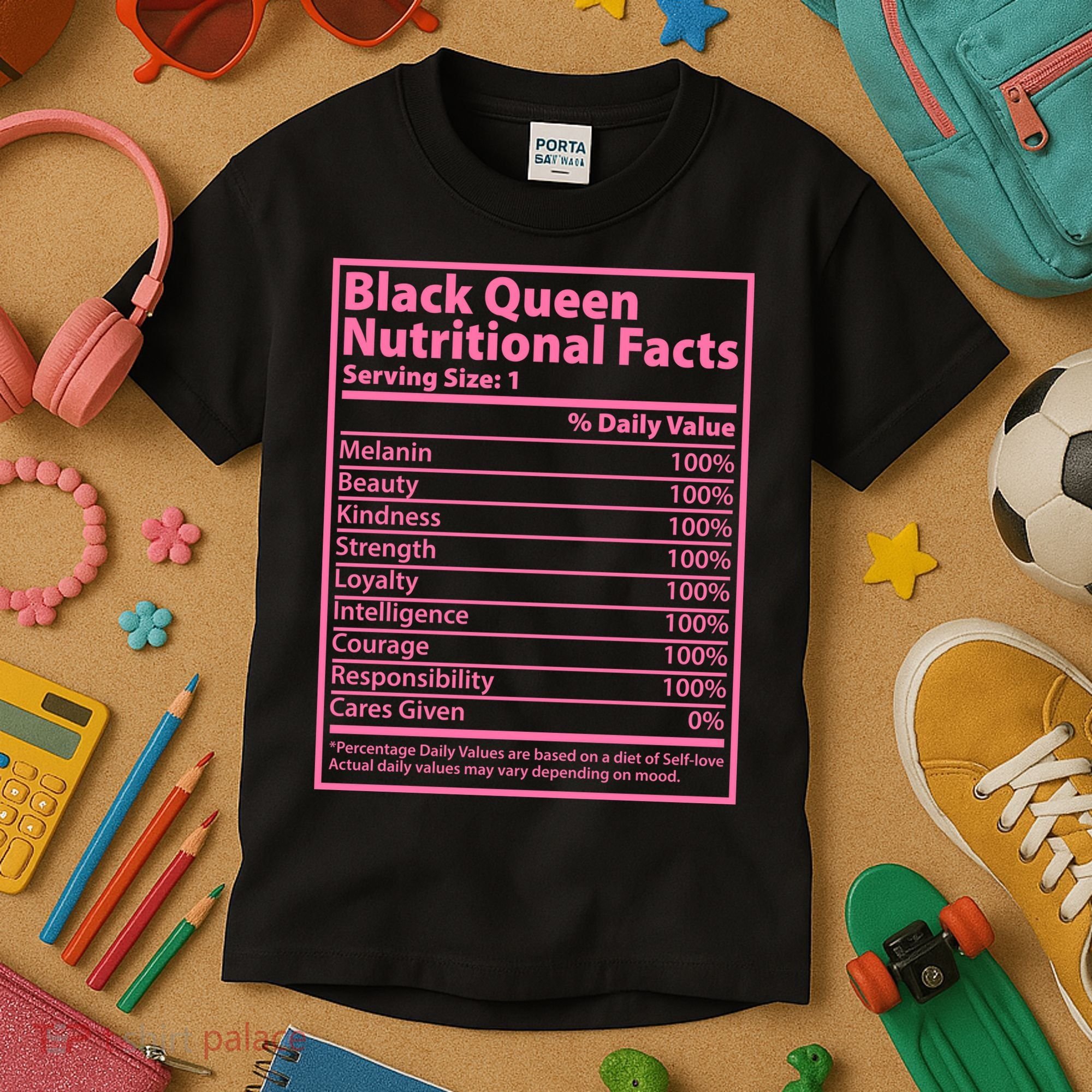 Black Queen Nutritional Facts Kids T-Shirt